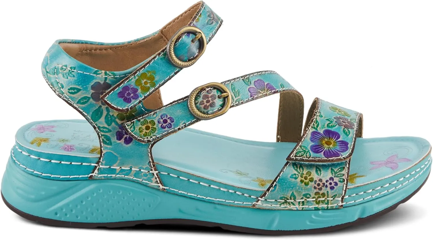 Spring Step L'Artiste Women's Anneka Hand-Painted Athleisure Sandals - Lightweight Floral Design with Adjustable Hook and Loop Closures