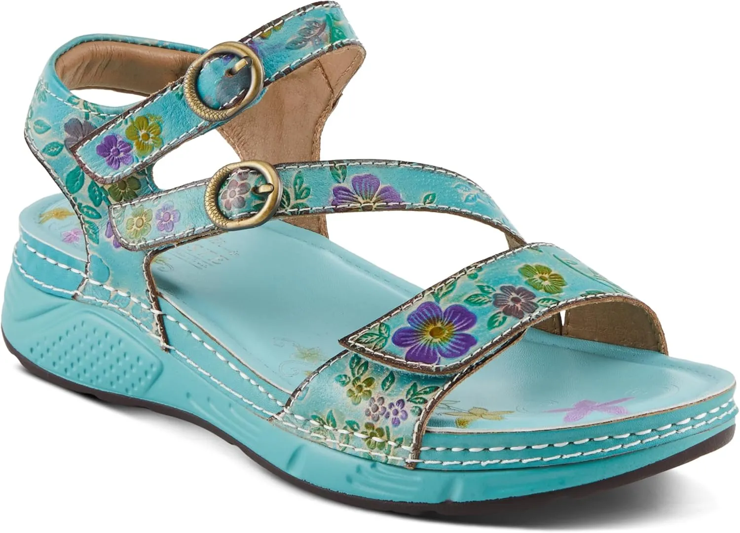 Spring Step L'Artiste Women's Anneka Hand-Painted Athleisure Sandals - Lightweight Floral Design with Adjustable Hook and Loop Closures