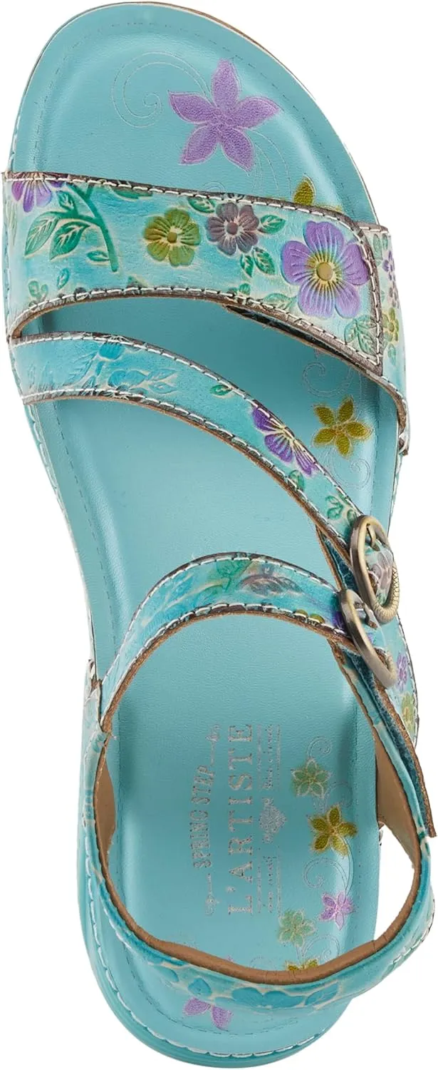 Spring Step L'Artiste Women's Anneka Hand-Painted Athleisure Sandals - Lightweight Floral Design with Adjustable Hook and Loop Closures