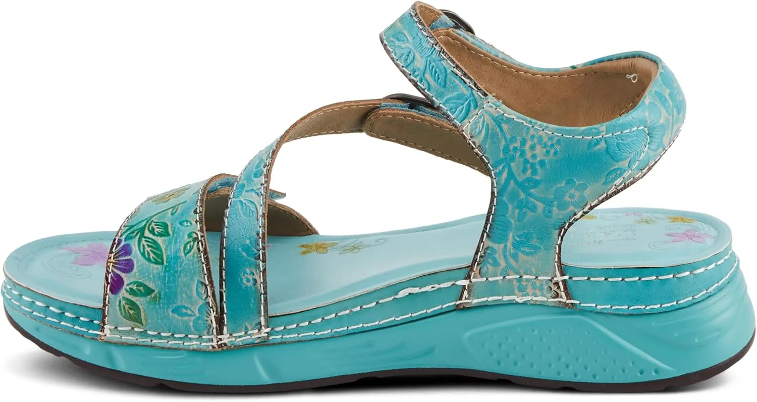 Spring Step L'Artiste Women's Anneka Hand-Painted Athleisure Sandals - Lightweight Floral Design with Adjustable Hook and Loop Closures