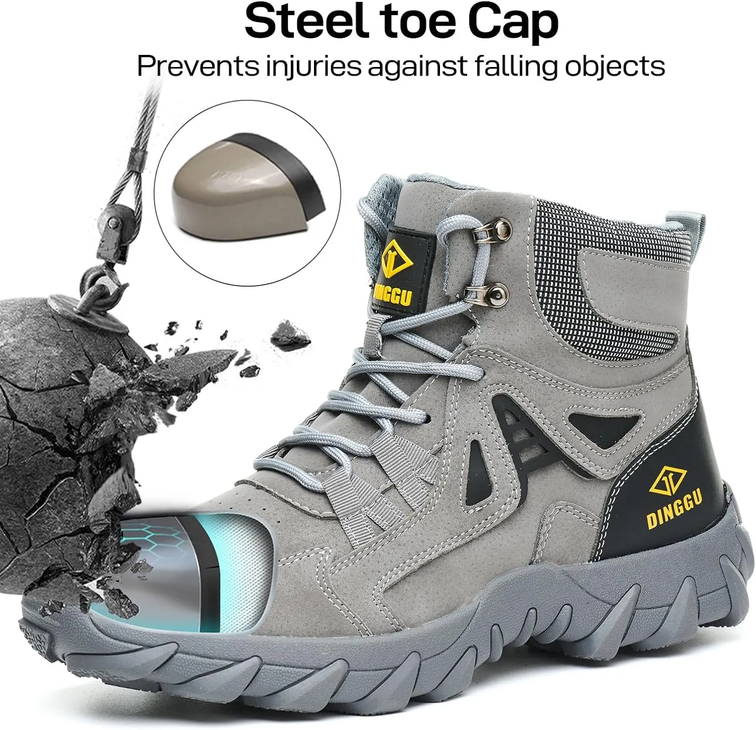 Steel Toe Boots for Men Safety Work Boots Comfortable，Indestructible Industrial & Construction Shoes Mens Composite Toe Boots