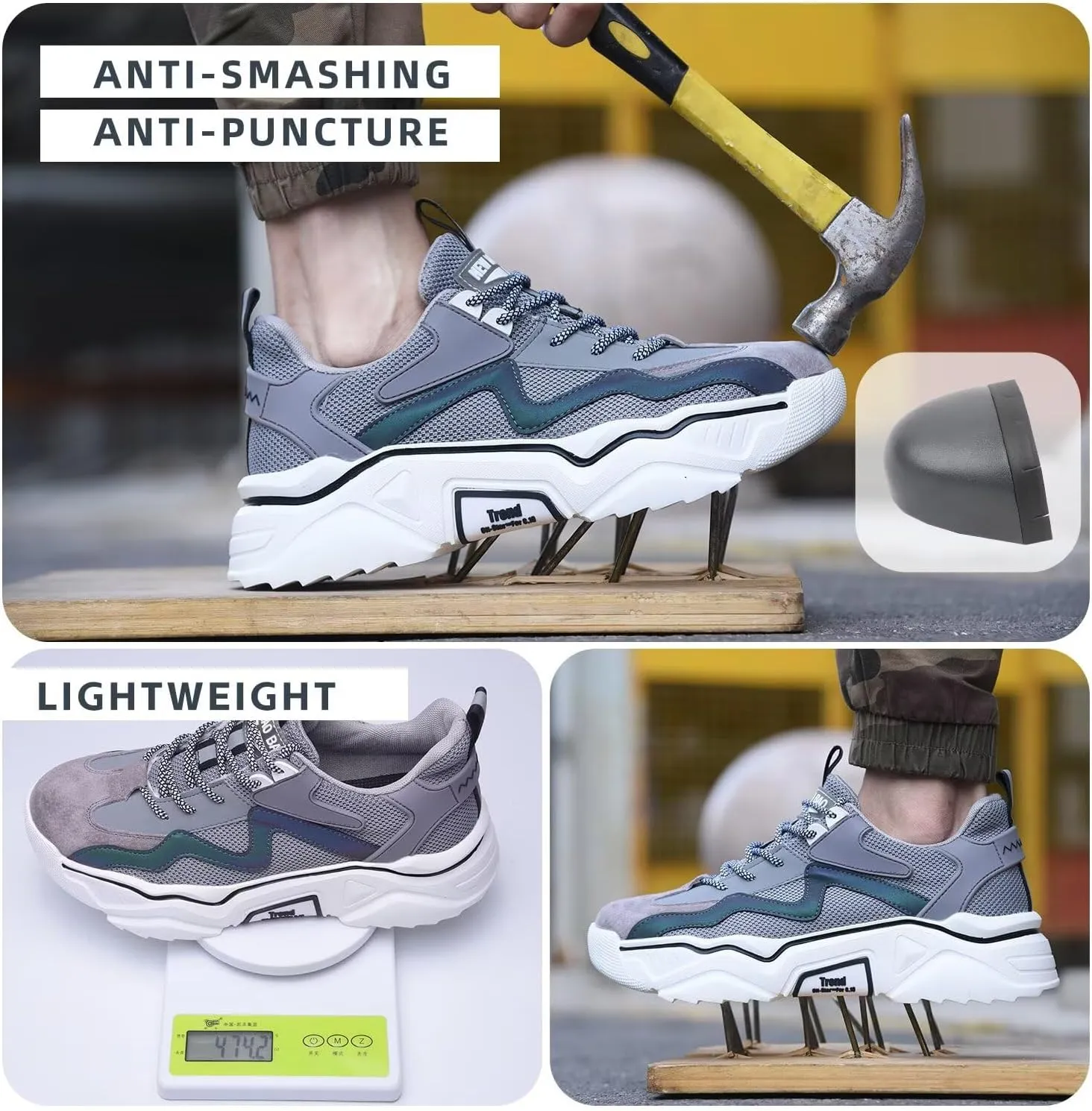Steel Toe Shoes for Women Men Wide fit Indestructible Work Sneakers Safety Shoes Lightweight Slip Resistant Puncture Proof Composite Toe Shoe