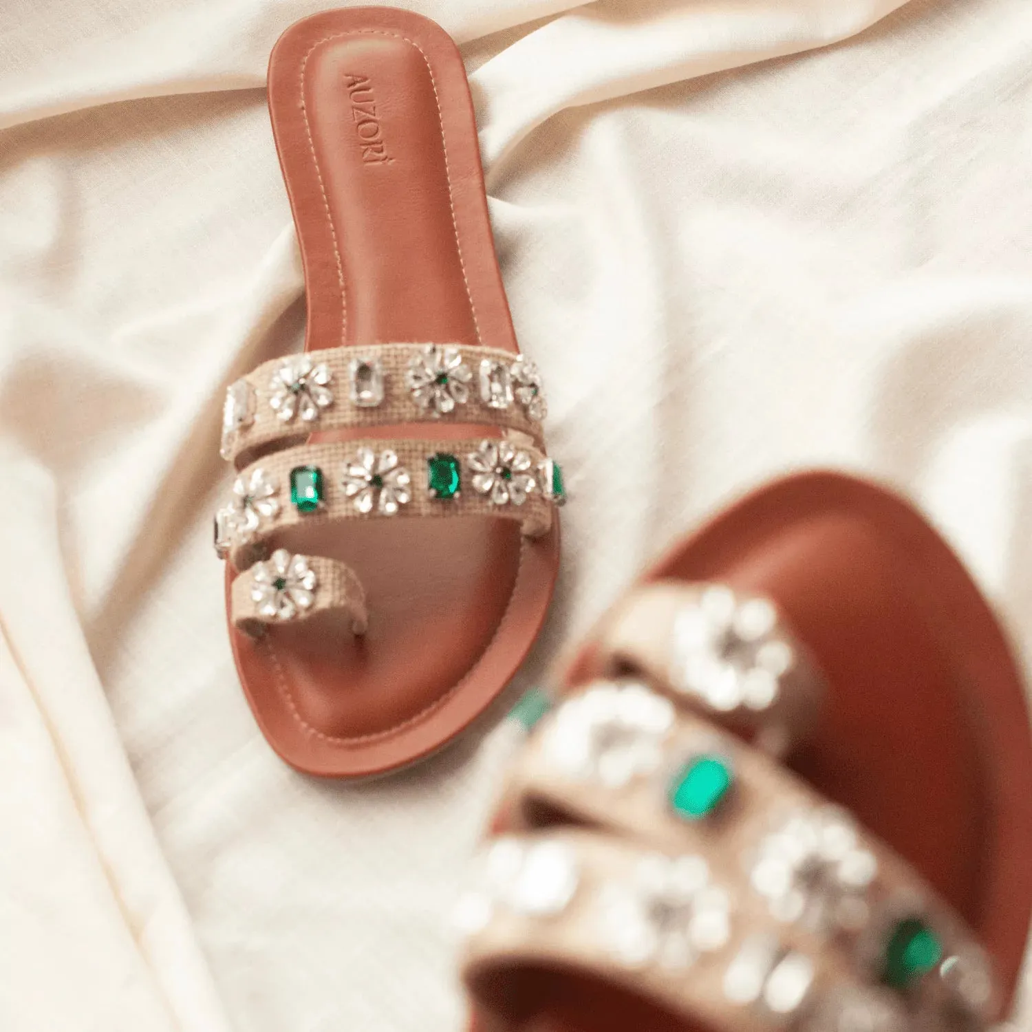Stone Embellished Jute Flats