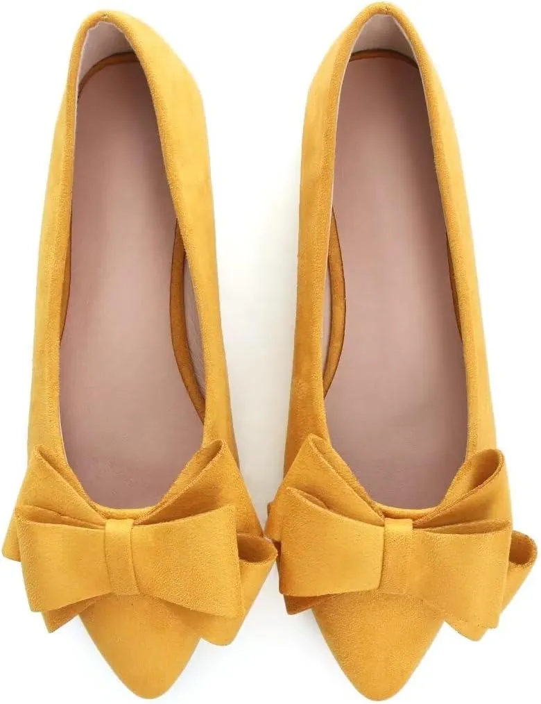 Stunner Womens Bowknot Flower Ballet Flats Pointed Toe Soft Dress Shoes