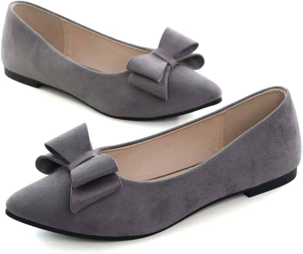 Stunner Womens Bowknot Flower Ballet Flats Pointed Toe Soft Dress Shoes