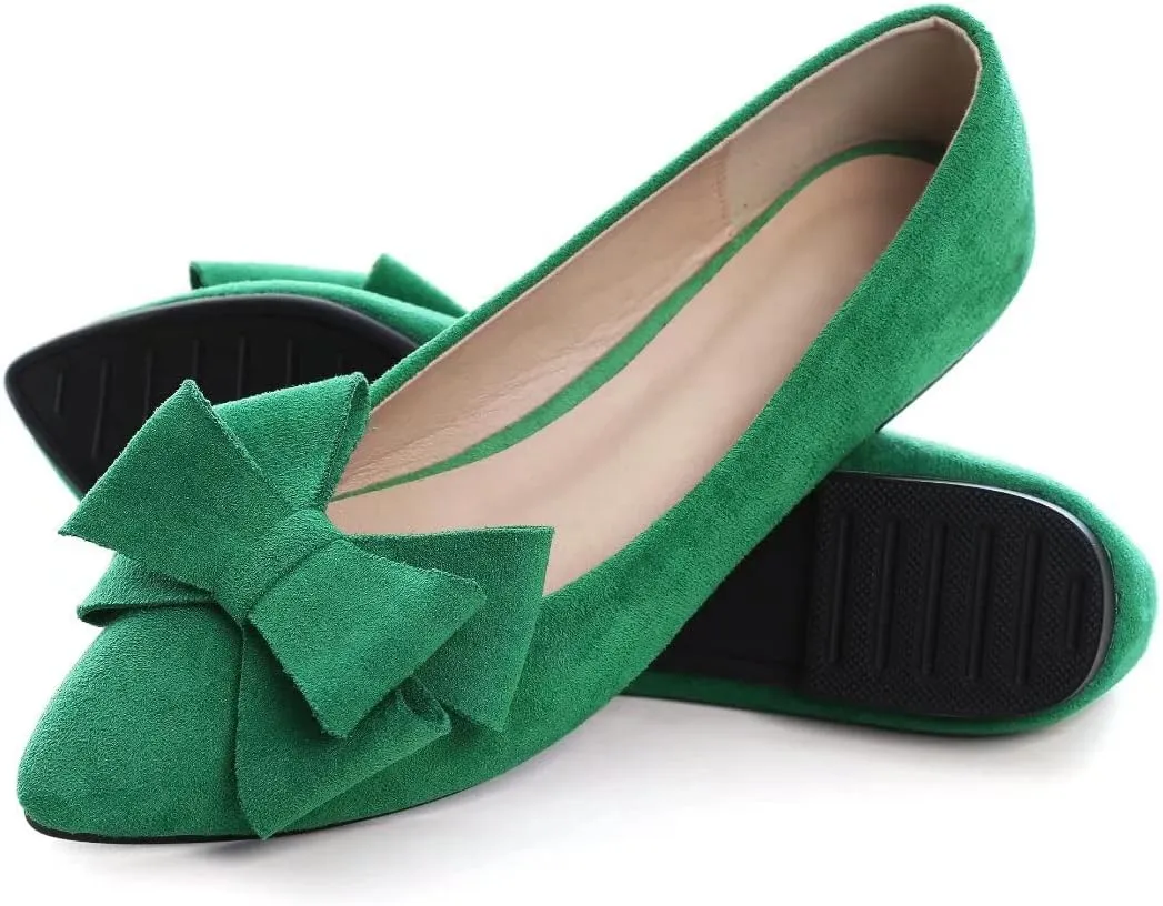 Stunner Womens Bowknot Flower Ballet Flats Pointed Toe Soft Dress Shoes
