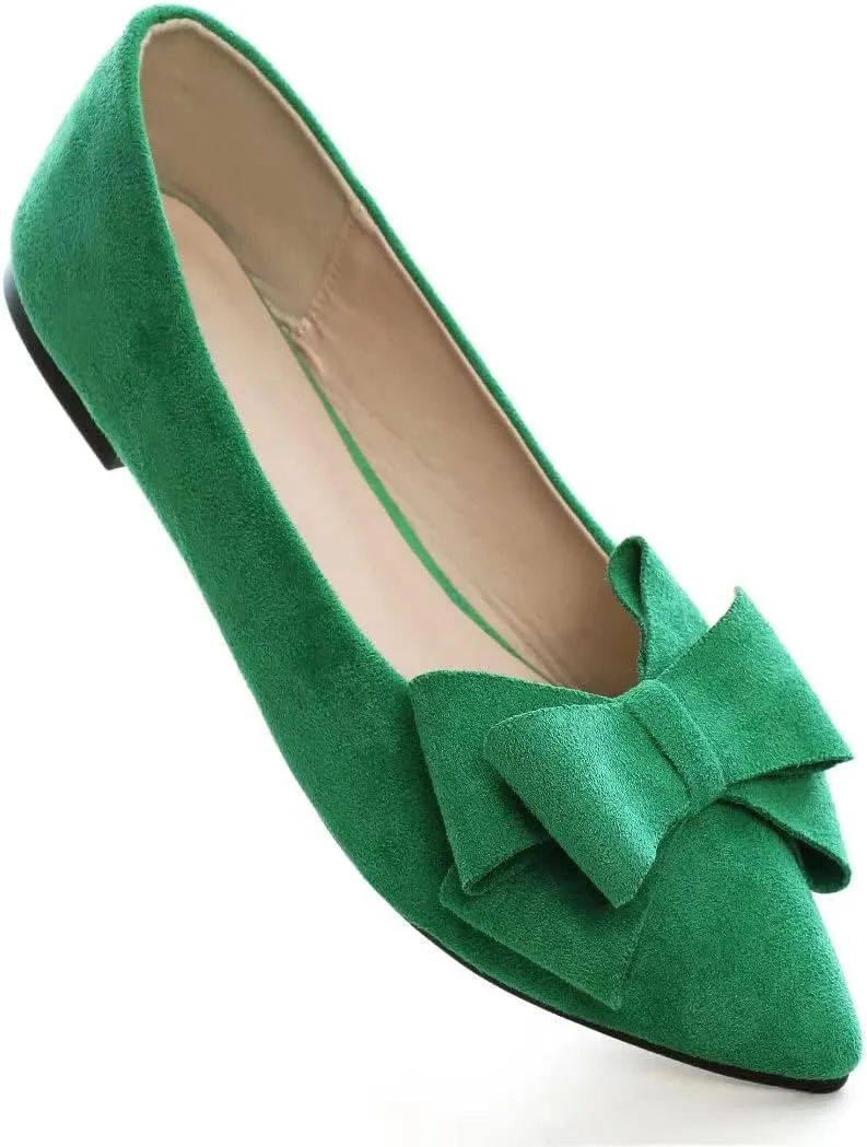 Stunner Womens Bowknot Flower Ballet Flats Pointed Toe Soft Dress Shoes