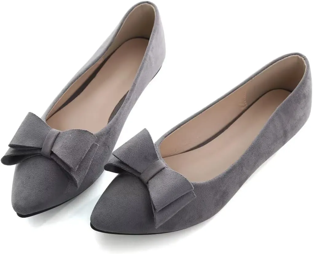 Stunner Womens Bowknot Flower Ballet Flats Pointed Toe Soft Dress Shoes