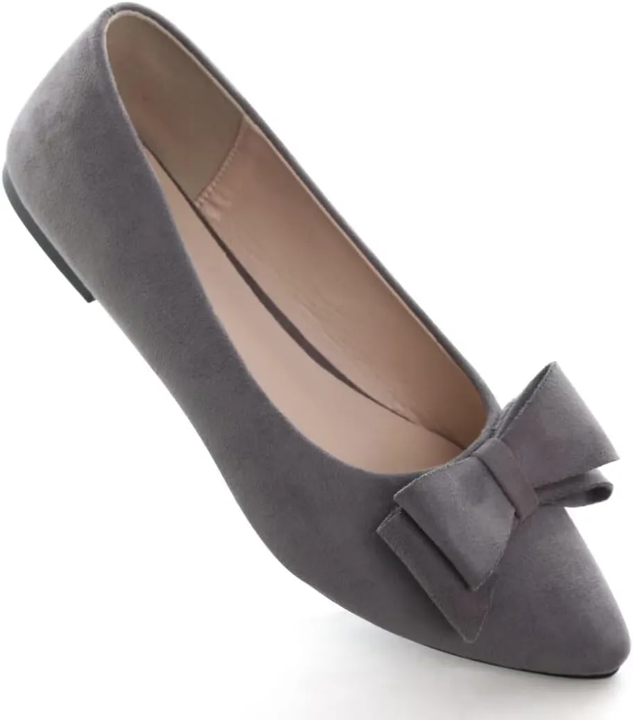 Stunner Womens Bowknot Flower Ballet Flats Pointed Toe Soft Dress Shoes