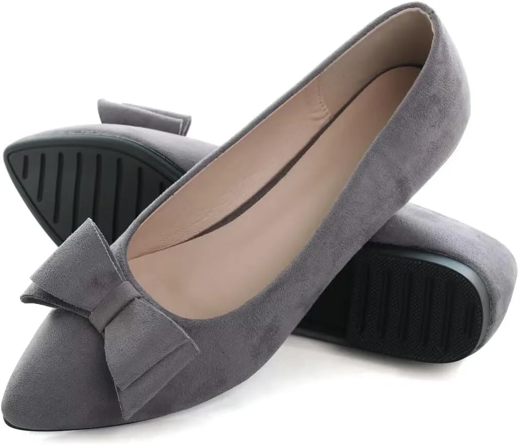 Stunner Womens Bowknot Flower Ballet Flats Pointed Toe Soft Dress Shoes