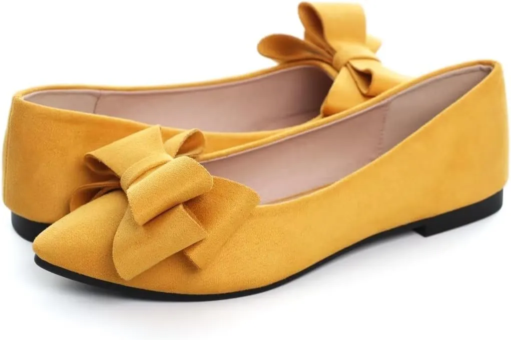 Stunner Womens Bowknot Flower Ballet Flats Pointed Toe Soft Dress Shoes