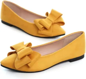 Stunner Womens Bowknot Flower Ballet Flats Pointed Toe Soft Dress Shoes
