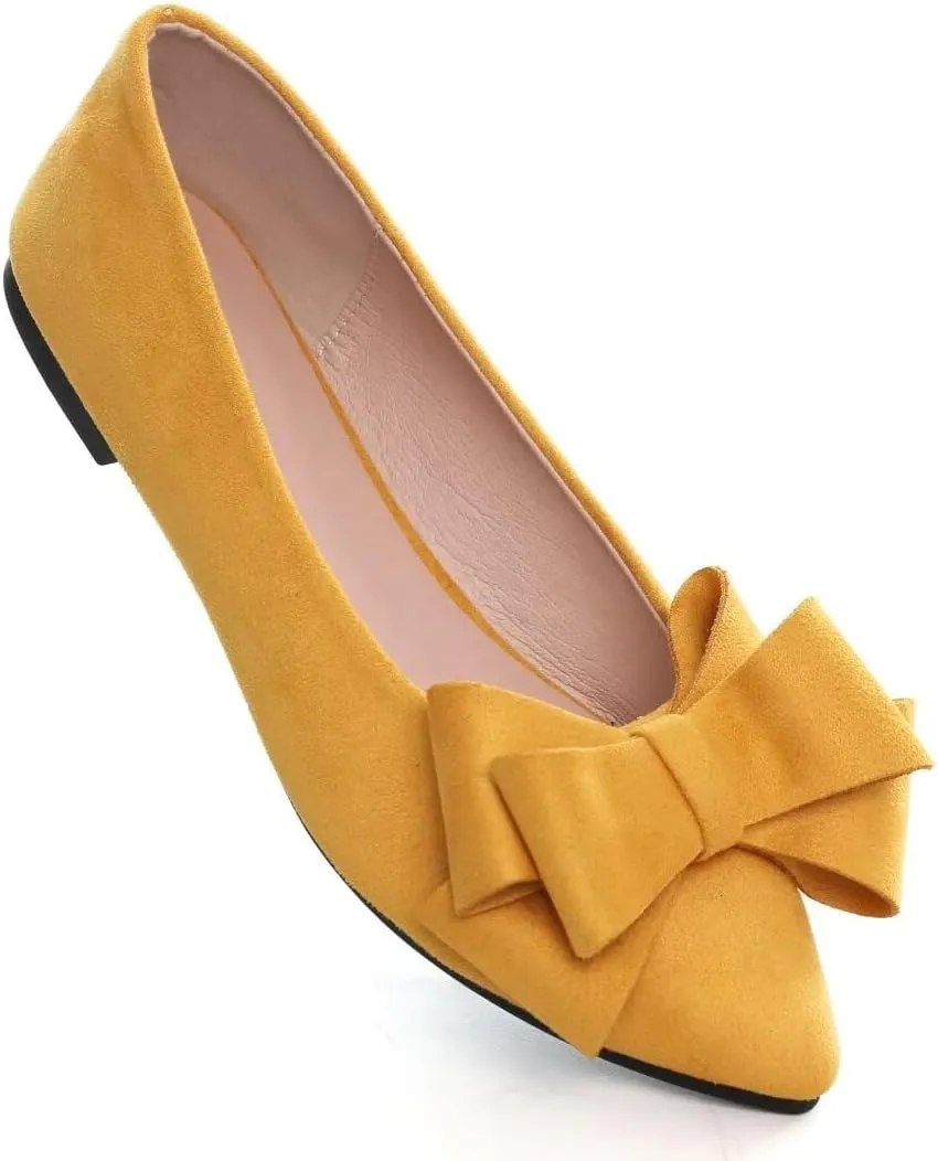 Stunner Womens Bowknot Flower Ballet Flats Pointed Toe Soft Dress Shoes
