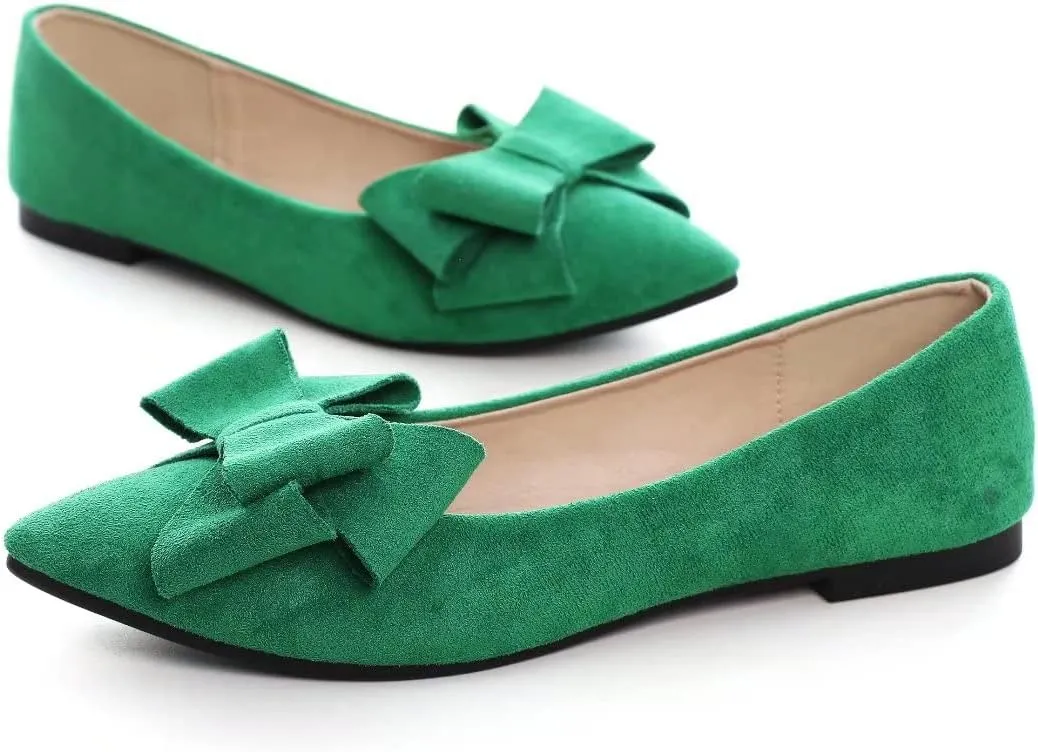Stunner Womens Bowknot Flower Ballet Flats Pointed Toe Soft Dress Shoes