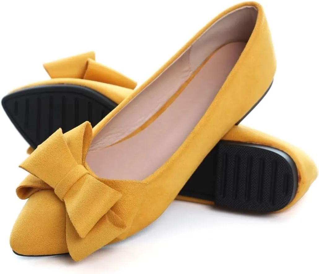 Stunner Womens Bowknot Flower Ballet Flats Pointed Toe Soft Dress Shoes