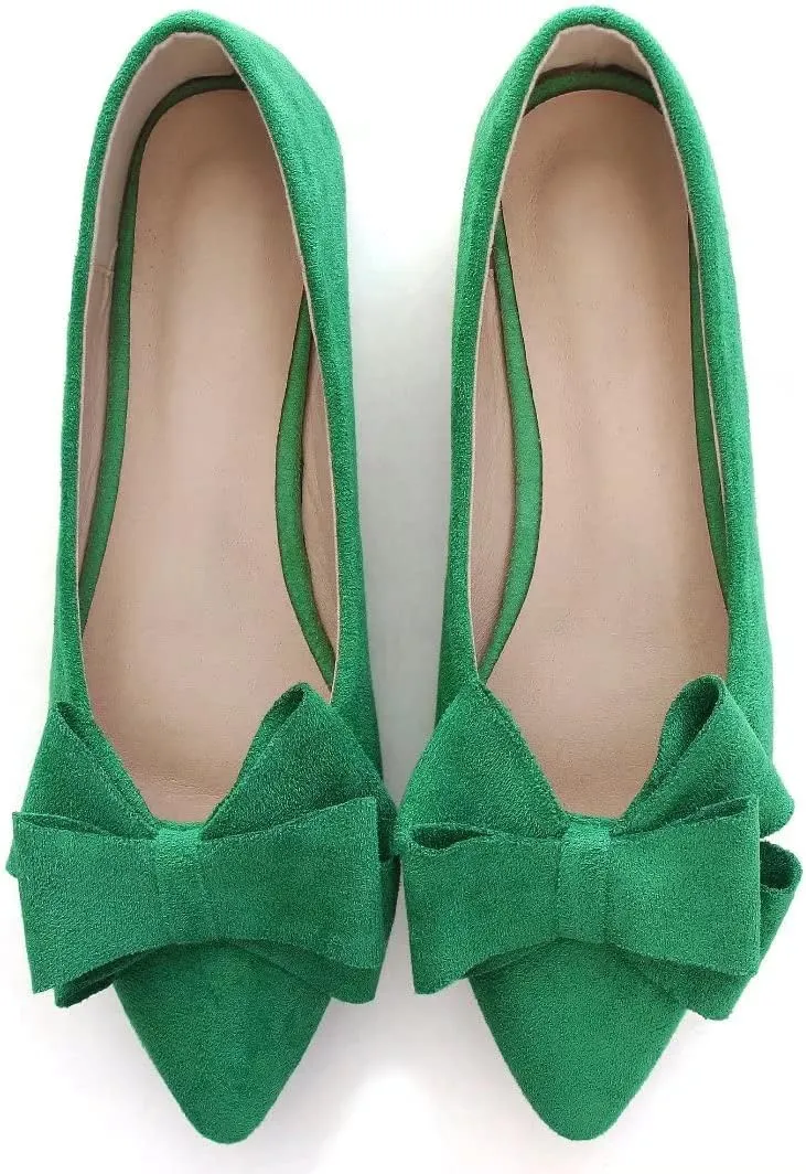 Stunner Womens Bowknot Flower Ballet Flats Pointed Toe Soft Dress Shoes