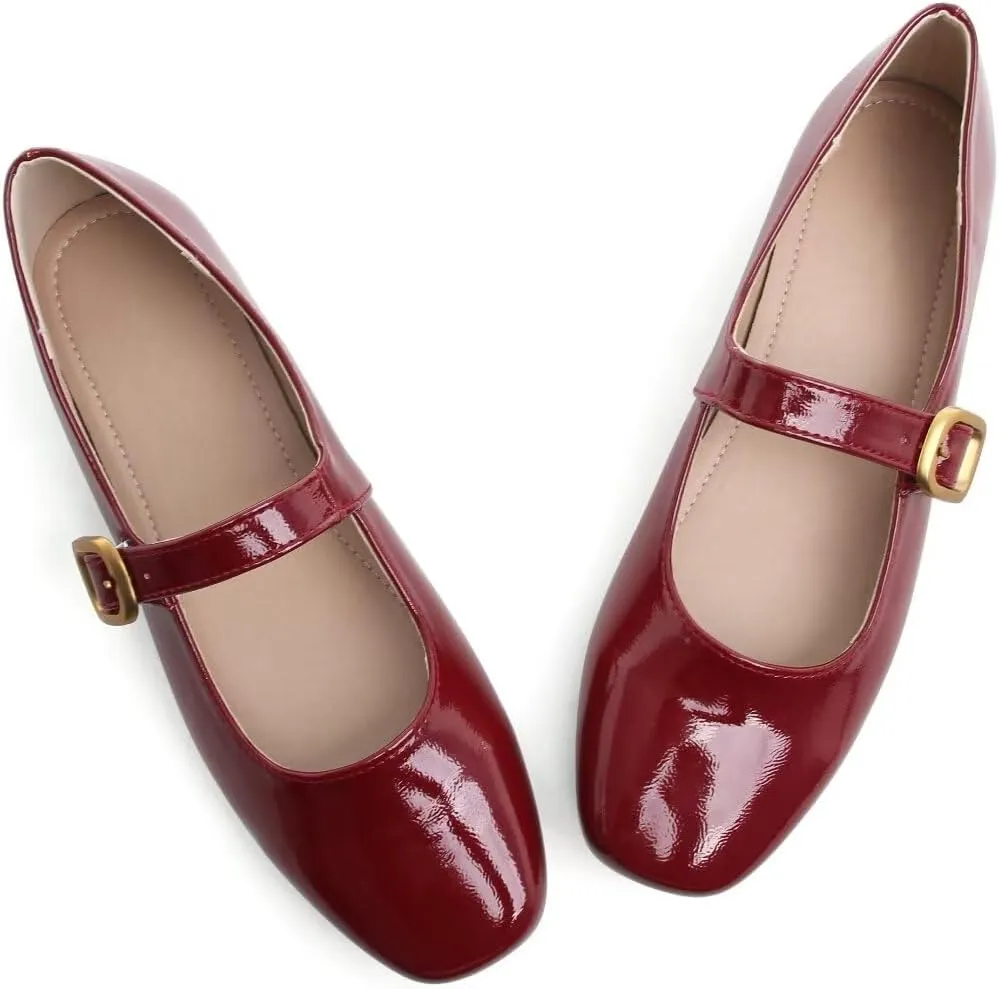 Stunner Women's Mary Jane Flats Fashion Round Toe Ballet Flats Comfort Slip On Flats Buckle Strap Dress Flats