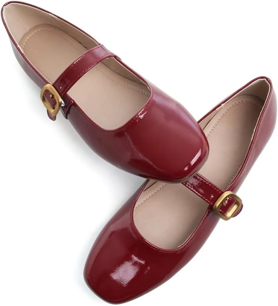 Stunner Women's Mary Jane Flats Fashion Round Toe Ballet Flats Comfort Slip On Flats Buckle Strap Dress Flats