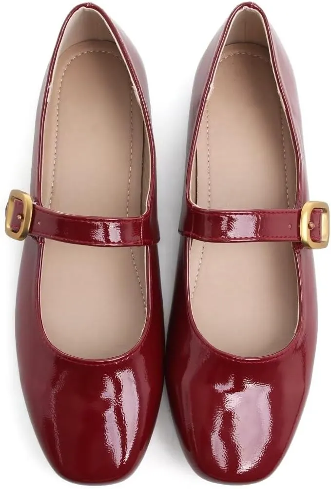 Stunner Women's Mary Jane Flats Fashion Round Toe Ballet Flats Comfort Slip On Flats Buckle Strap Dress Flats