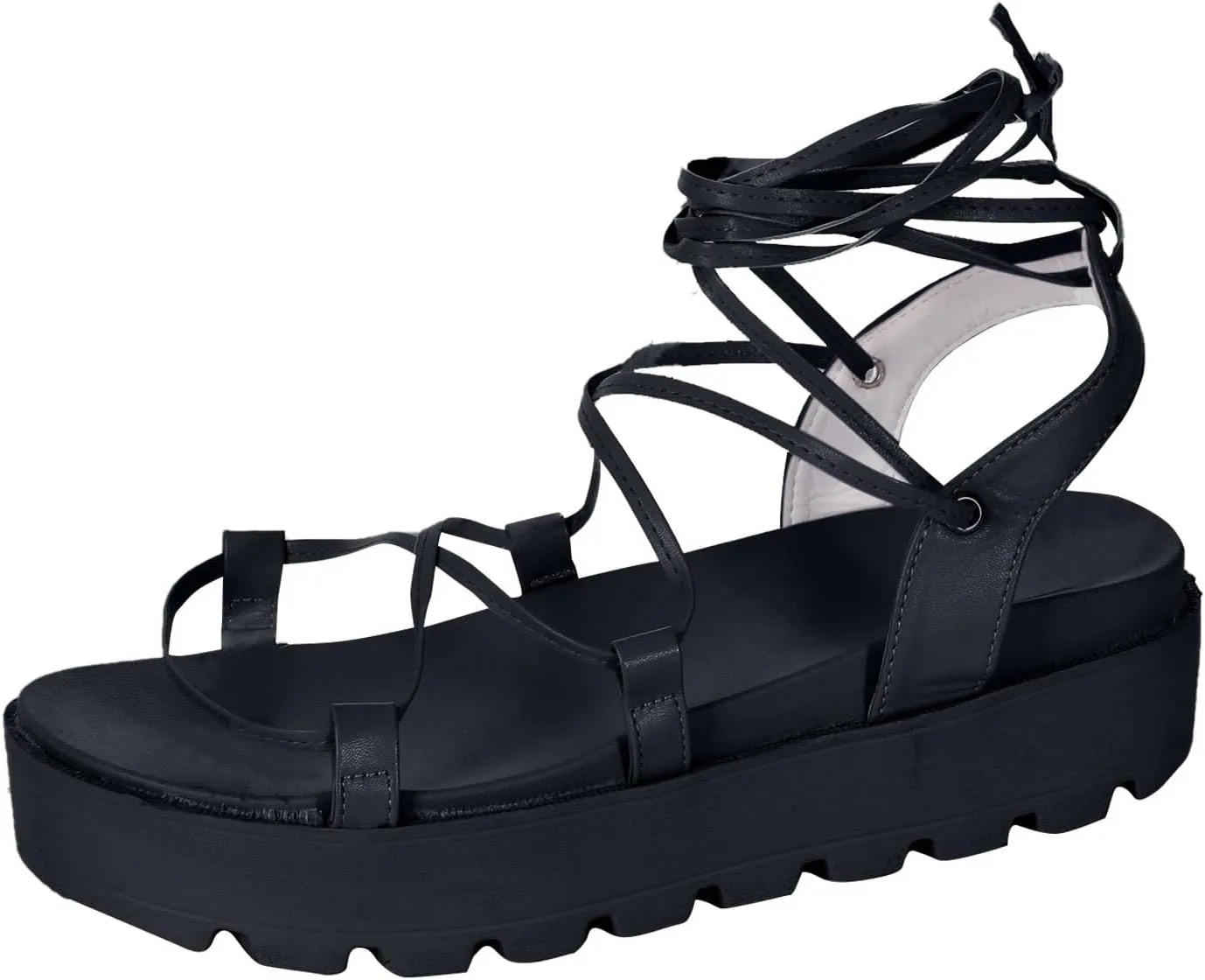 Summer Womens Strappy Platform Sandals Fashion Casual Cross Straps Lace Up Open Toe Non-Slip Sandals Comfortable Outdoor Ladies Shoes Sandalias