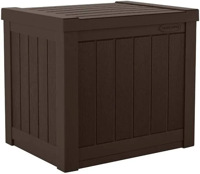 Suncast 22-Gallon Small Deck Box - Lightweight Resin Outdoor Storage Deck Box and Seat for Patio Cushions, Gardening Tools and Toys - Java Brown