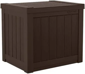 Suncast 22-Gallon Small Deck Box - Lightweight Resin Outdoor Storage Deck Box and Seat for Patio Cushions, Gardening Tools and Toys - Java Brown