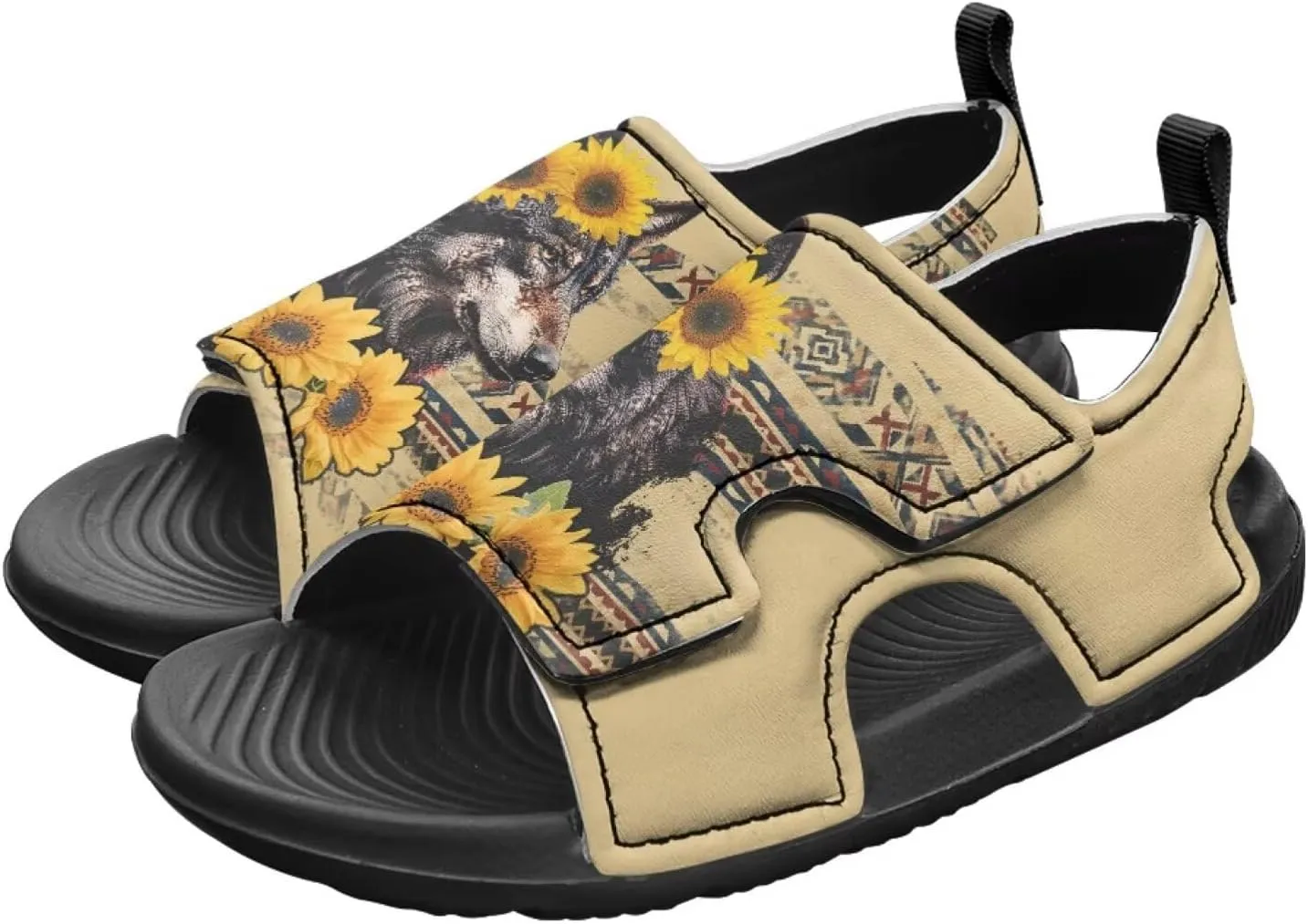 Sunflower Cow Sandals Boys Sport Athletic Hiking Sandals Lightweight Open Toe Summer Beach Water Shoes for Toddler Kids