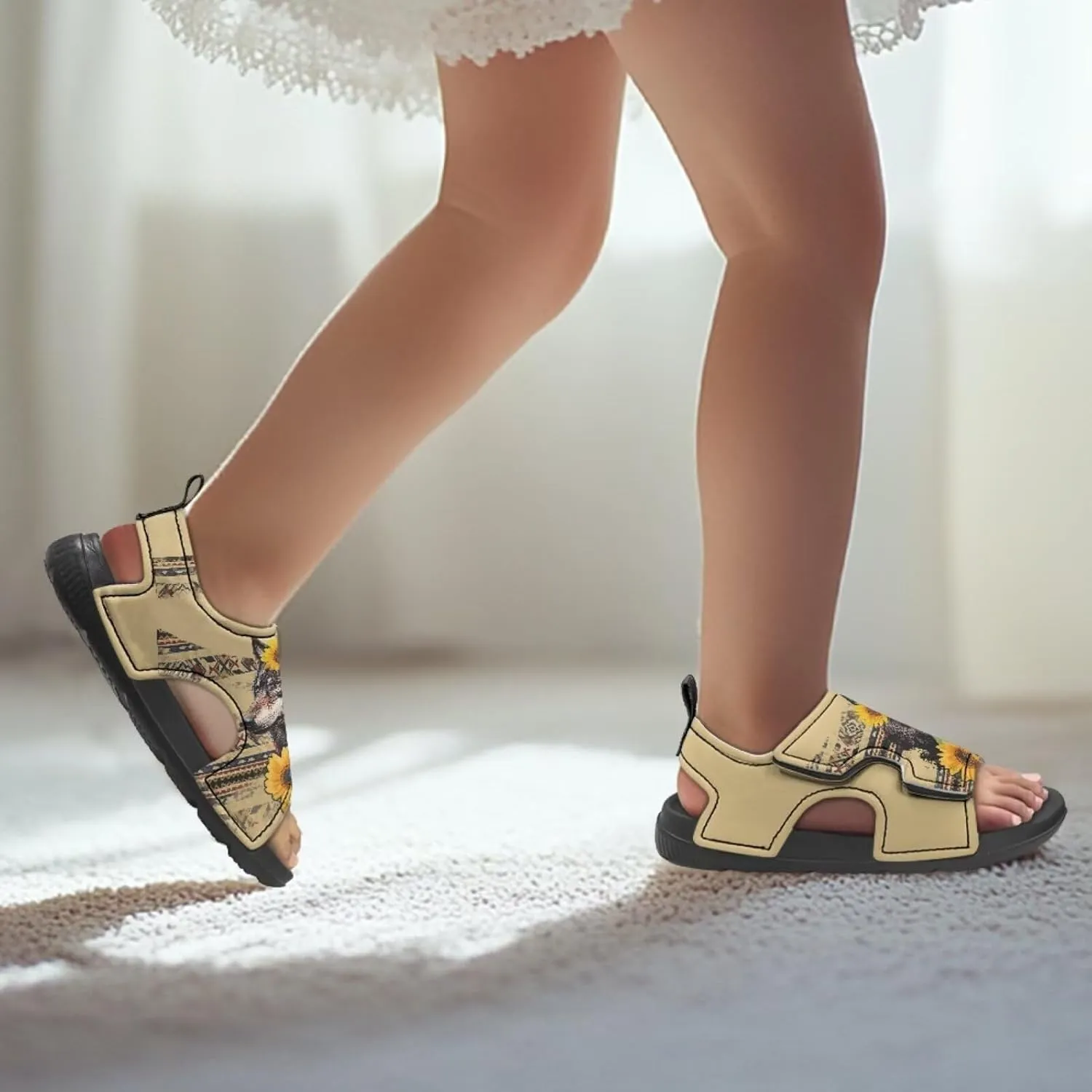 Sunflower Cow Sandals Boys Sport Athletic Hiking Sandals Lightweight Open Toe Summer Beach Water Shoes for Toddler Kids