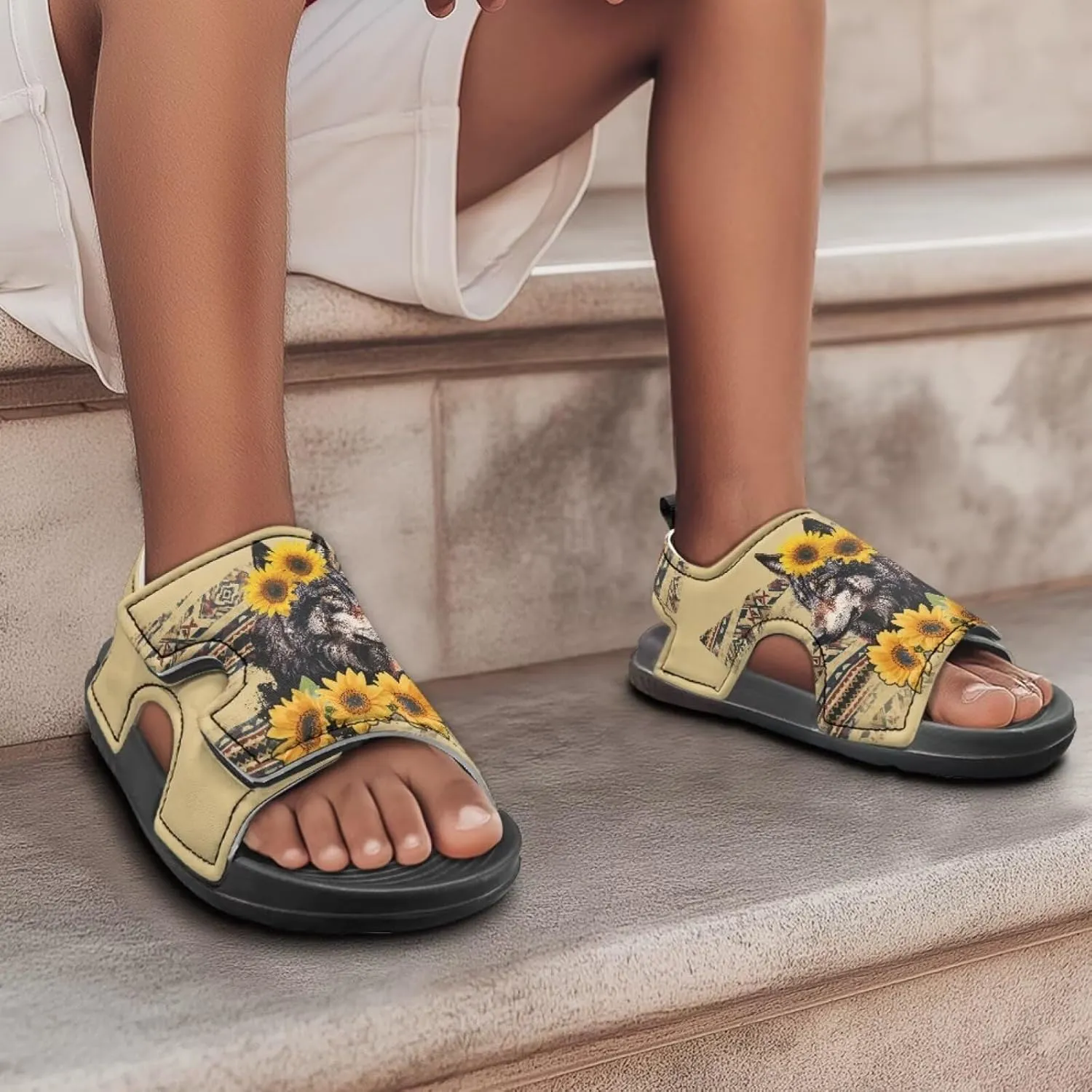 Sunflower Cow Sandals Boys Sport Athletic Hiking Sandals Lightweight Open Toe Summer Beach Water Shoes for Toddler Kids