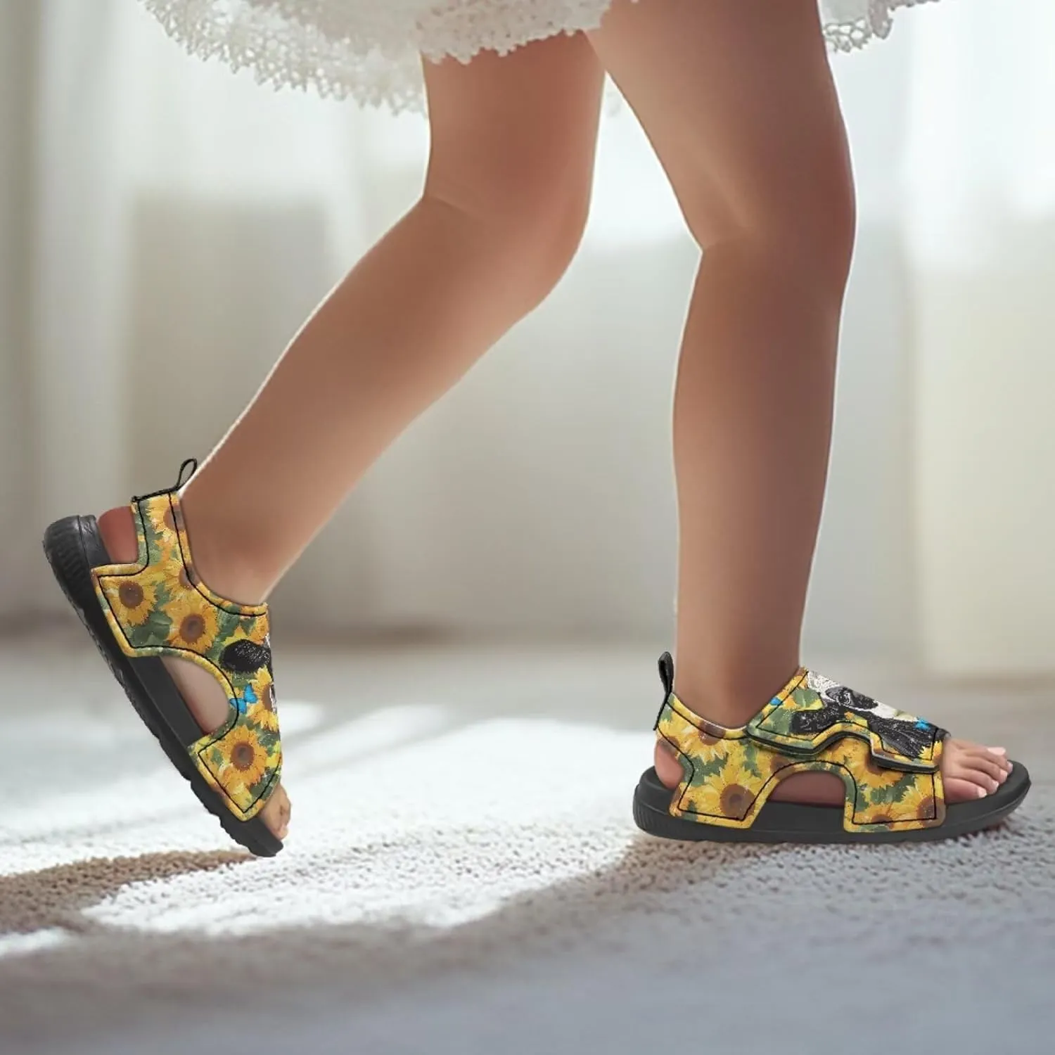 Sunflower Cow Sandals Boys Sport Athletic Hiking Sandals Lightweight Open Toe Summer Beach Water Shoes for Toddler Kids