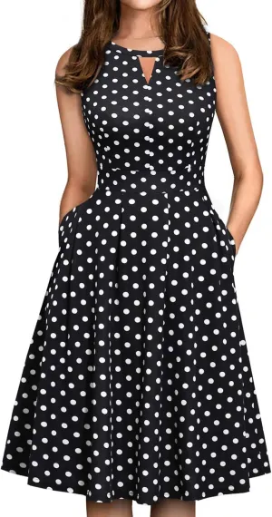 Sureple Women's Retro Sleeveless Swing Casual Work Party Dress with Pockets