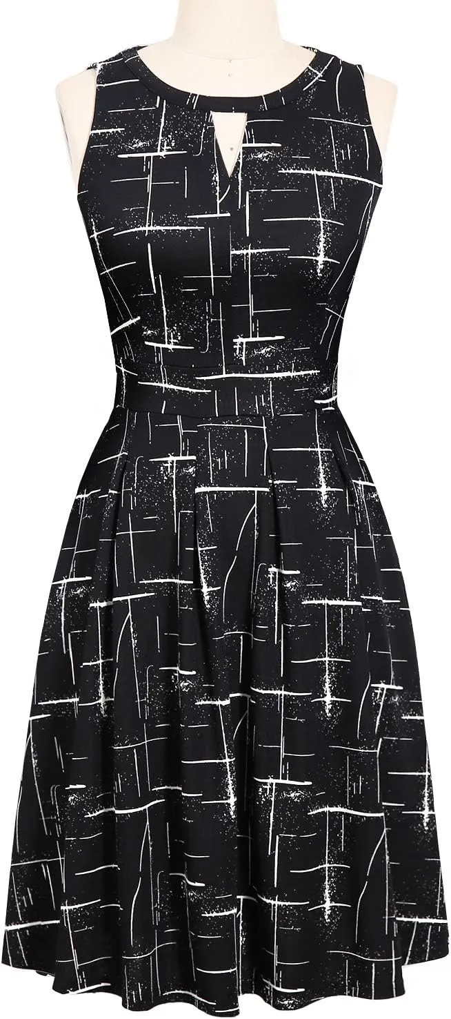 Sureple Women's Retro Sleeveless Swing Casual Work Party Dress with Pockets