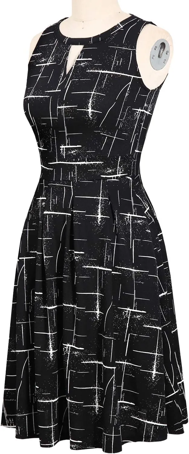 Sureple Women's Retro Sleeveless Swing Casual Work Party Dress with Pockets