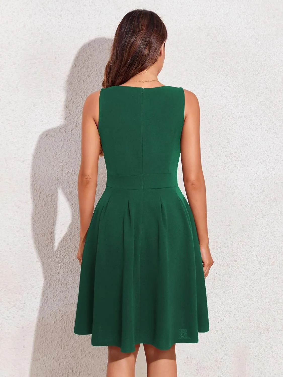 Sureple Women's Retro Sleeveless Swing Casual Work Party Dress with Pockets