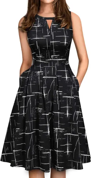 Sureple Women's Retro Sleeveless Swing Casual Work Party Dress with Pockets