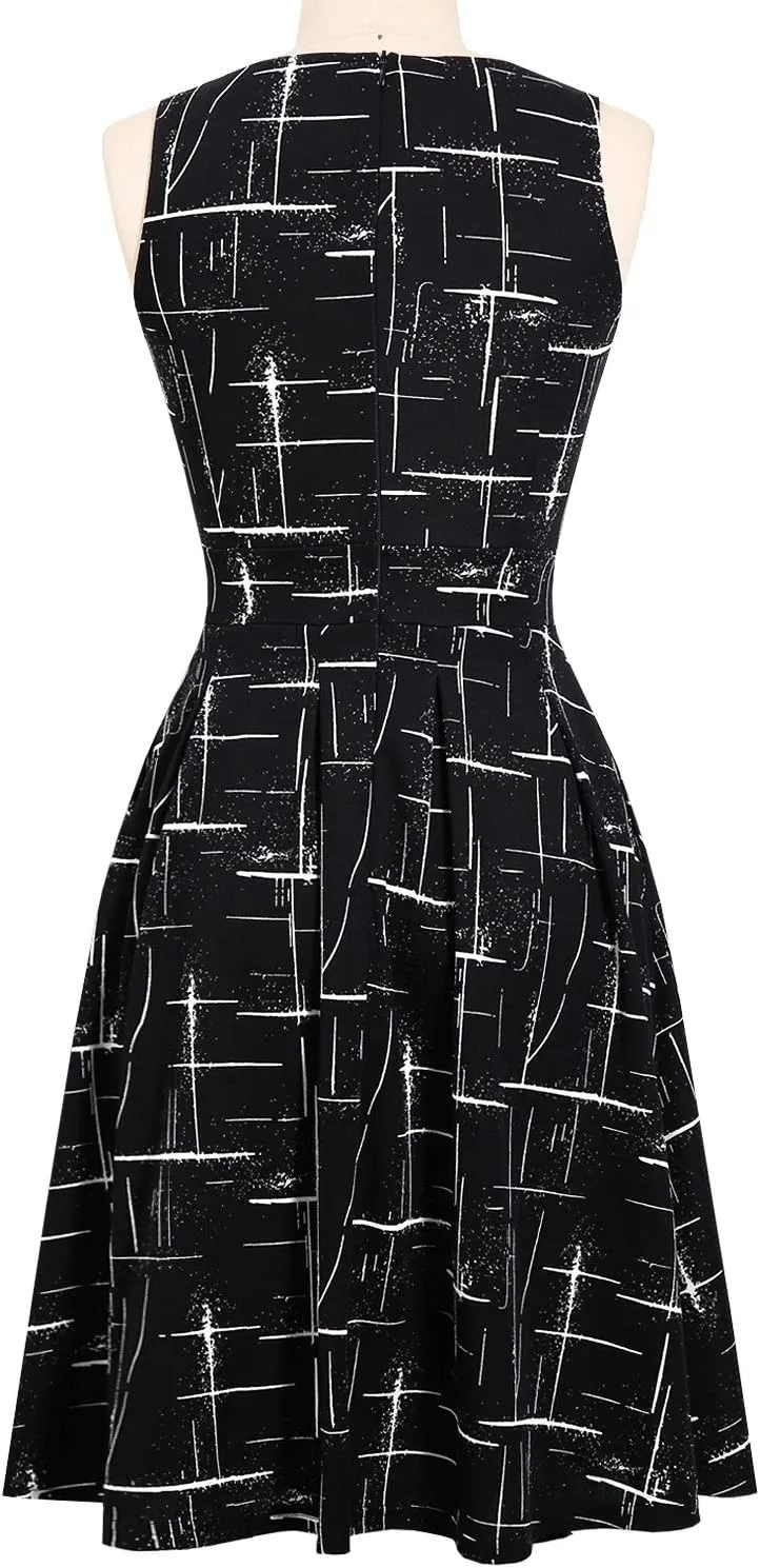 Sureple Women's Retro Sleeveless Swing Casual Work Party Dress with Pockets