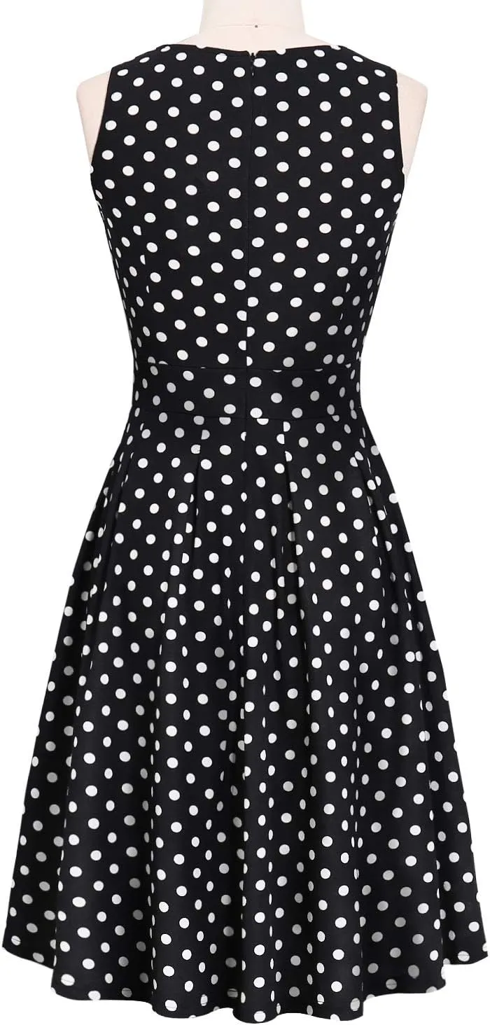 Sureple Women's Retro Sleeveless Swing Casual Work Party Dress with Pockets
