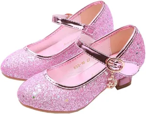 TangDao Little Big Girl Low Heels Girls Dress Shoes Sequin Glitter Shoes Mary Jane Shoes Flats Leather Princess Dress Shoes for Wedding Party