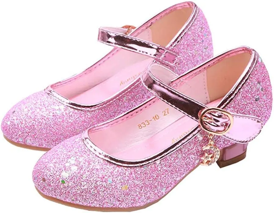TangDao Little Big Girl Low Heels Girls Dress Shoes Sequin Glitter Shoes Mary Jane Shoes Flats Leather Princess Dress Shoes for Wedding Party