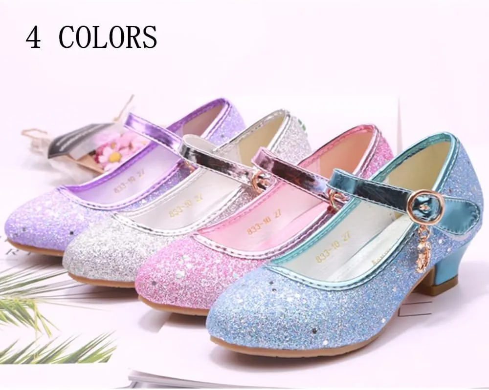 TangDao Little Big Girl Low Heels Girls Dress Shoes Sequin Glitter Shoes Mary Jane Shoes Flats Leather Princess Dress Shoes for Wedding Party