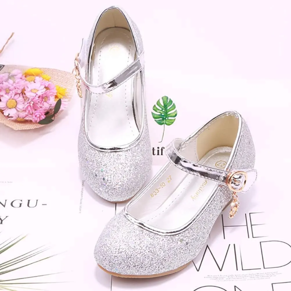 TangDao Little Big Girl Low Heels Girls Dress Shoes Sequin Glitter Shoes Mary Jane Shoes Flats Leather Princess Dress Shoes for Wedding Party