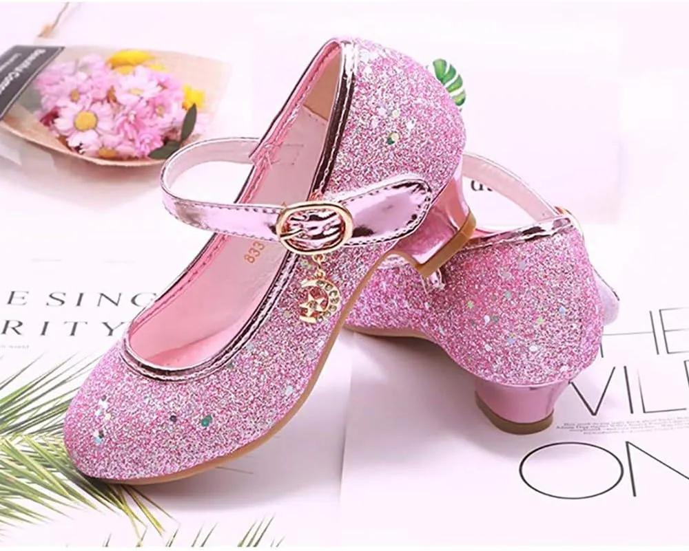 TangDao Little Big Girl Low Heels Girls Dress Shoes Sequin Glitter Shoes Mary Jane Shoes Flats Leather Princess Dress Shoes for Wedding Party