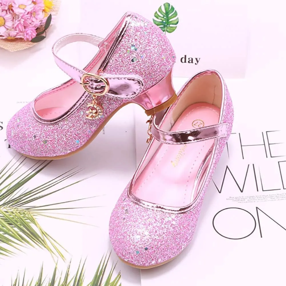 TangDao Little Big Girl Low Heels Girls Dress Shoes Sequin Glitter Shoes Mary Jane Shoes Flats Leather Princess Dress Shoes for Wedding Party