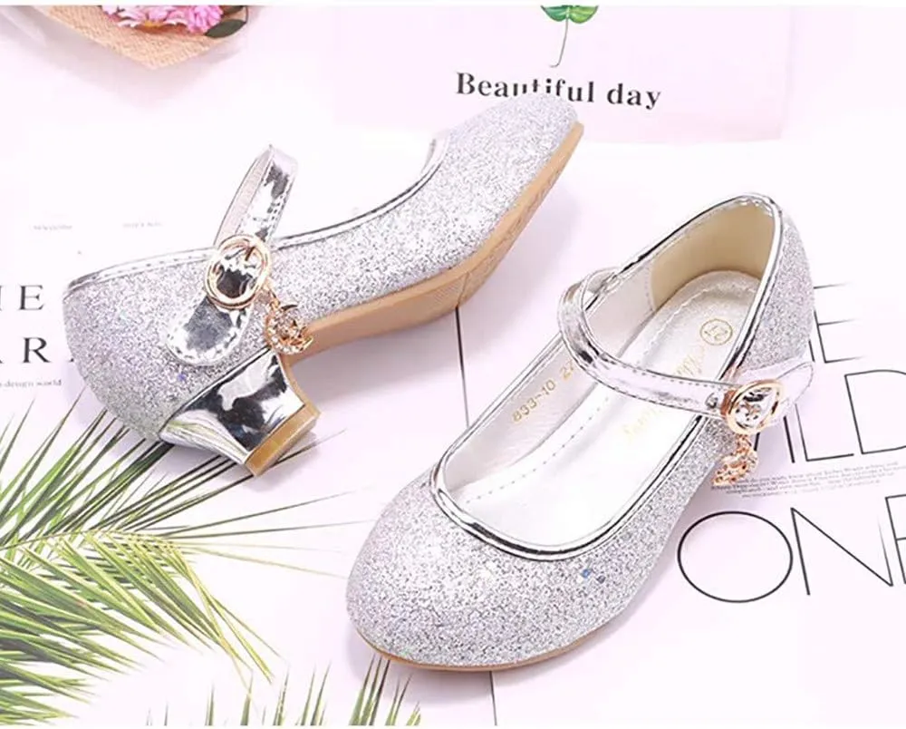 TangDao Little Big Girl Low Heels Girls Dress Shoes Sequin Glitter Shoes Mary Jane Shoes Flats Leather Princess Dress Shoes for Wedding Party