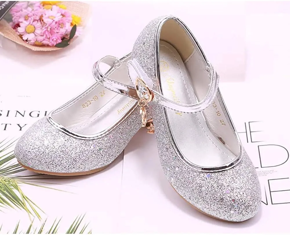 TangDao Little Big Girl Low Heels Girls Dress Shoes Sequin Glitter Shoes Mary Jane Shoes Flats Leather Princess Dress Shoes for Wedding Party
