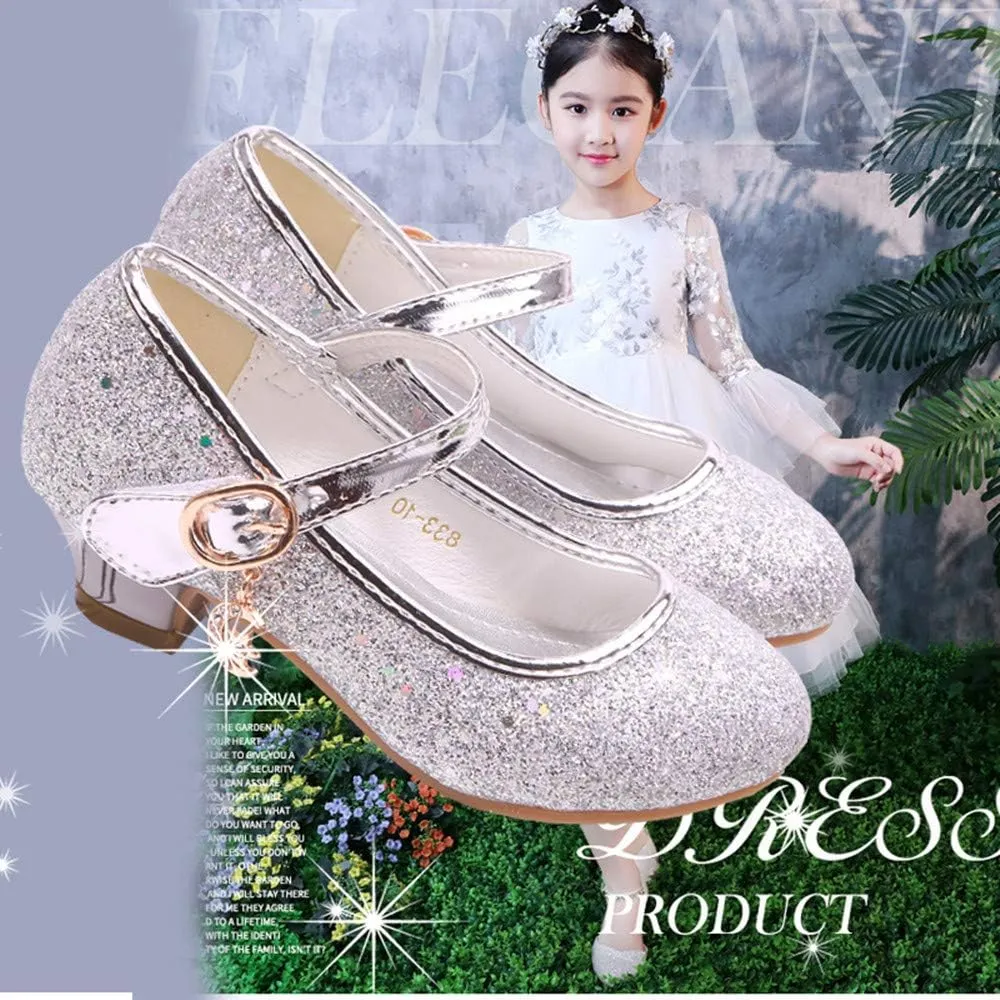 TangDao Little Big Girl Low Heels Girls Dress Shoes Sequin Glitter Shoes Mary Jane Shoes Flats Leather Princess Dress Shoes for Wedding Party