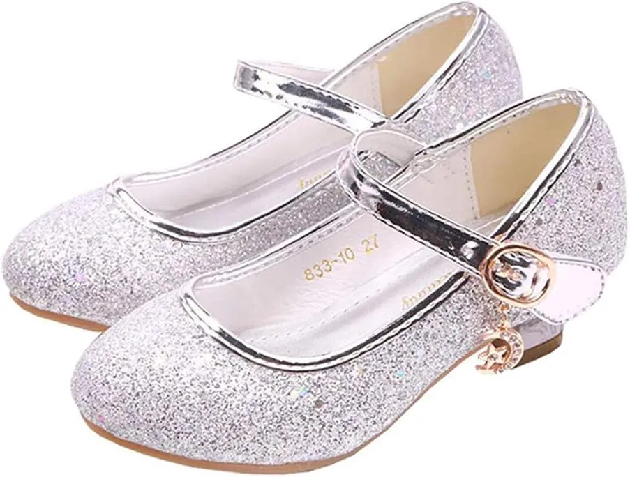 TangDao Little Big Girl Low Heels Girls Dress Shoes Sequin Glitter Shoes Mary Jane Shoes Flats Leather Princess Dress Shoes for Wedding Party