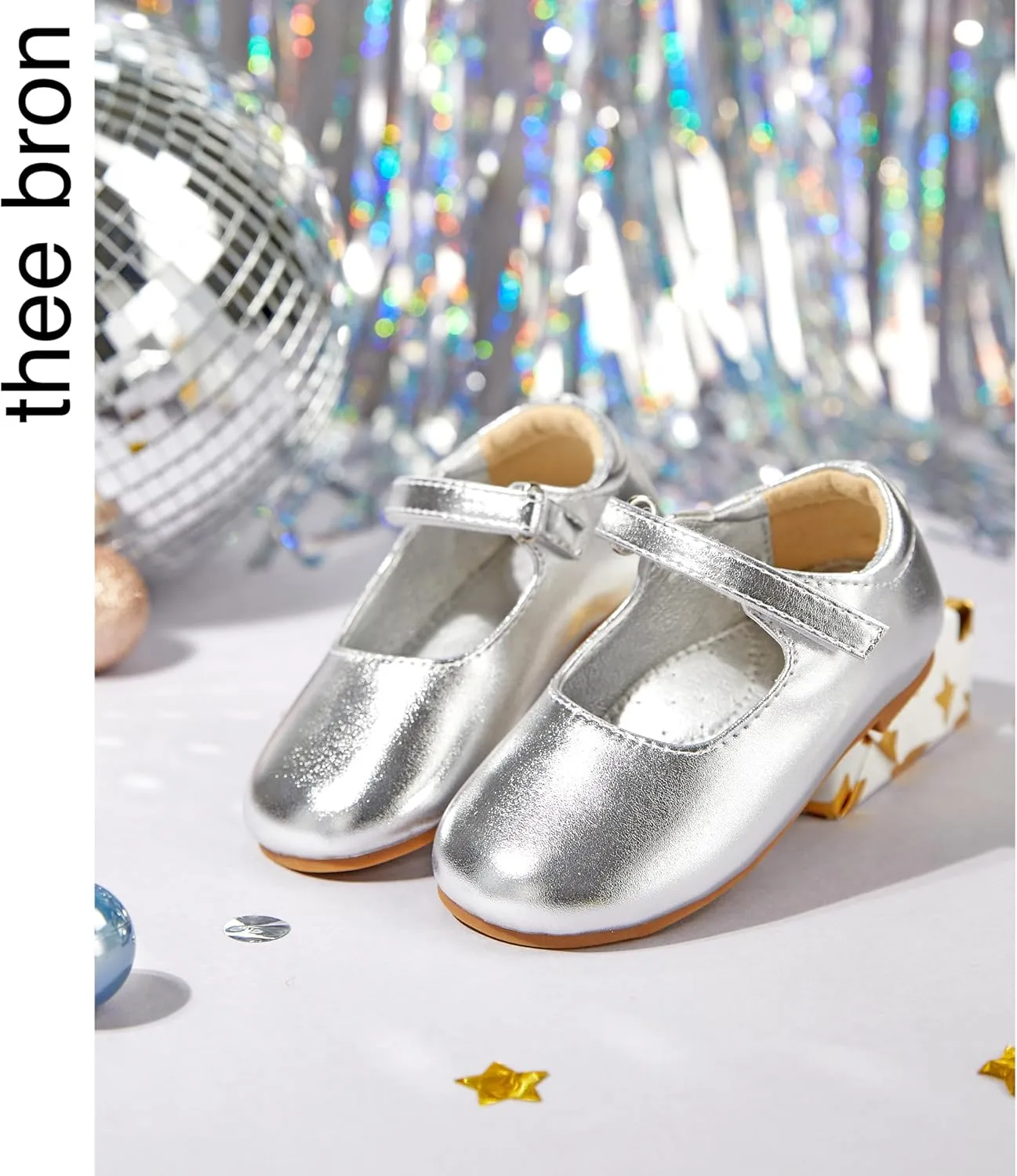 THEE BRON Little Girls Princess Shoes 3-12 Years Ballet Flats Soft Non-Slip Dress Shoes for Wide Feet