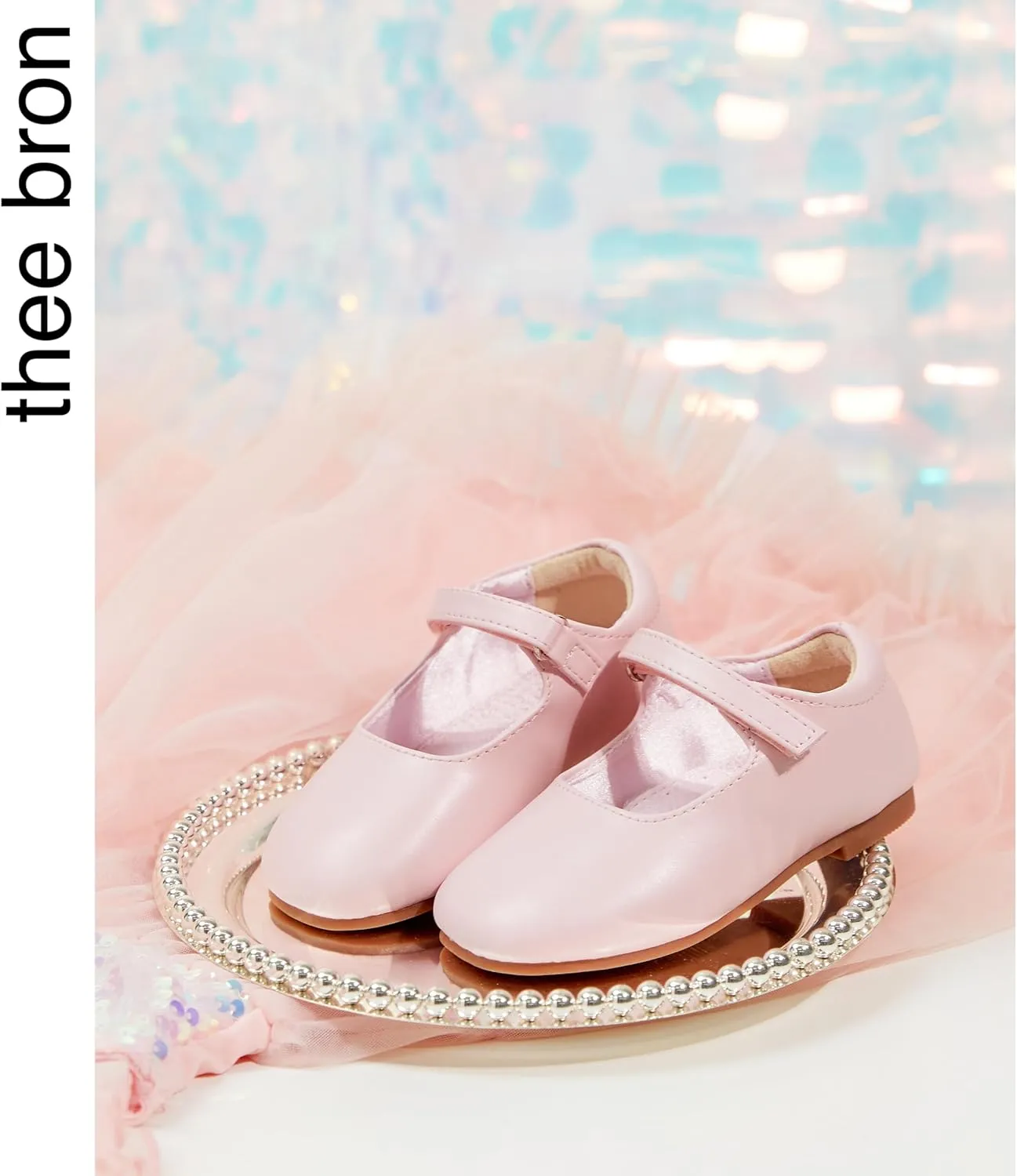 THEE BRON Little Girls Princess Shoes 3-12 Years Ballet Flats Soft Non-Slip Dress Shoes for Wide Feet