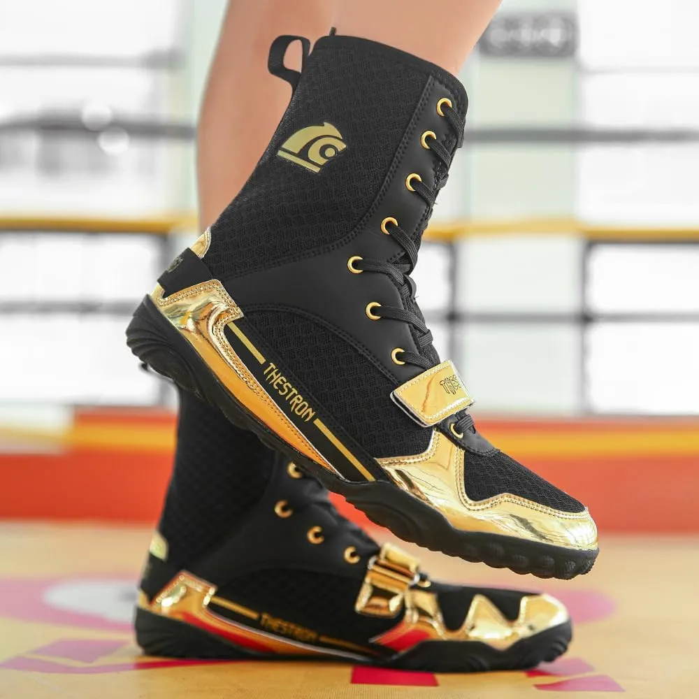 THESTRON Men's Professional Boxing Wrestling Shoes Breathable Fighting Training Boots Male Combat Shoes Man High Top Fitness Sports Sneakers